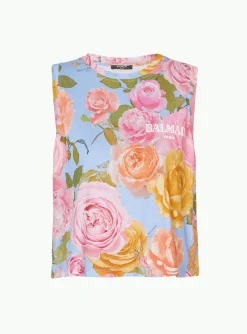 Women Balmain Tank Top With Pastel Roses Print