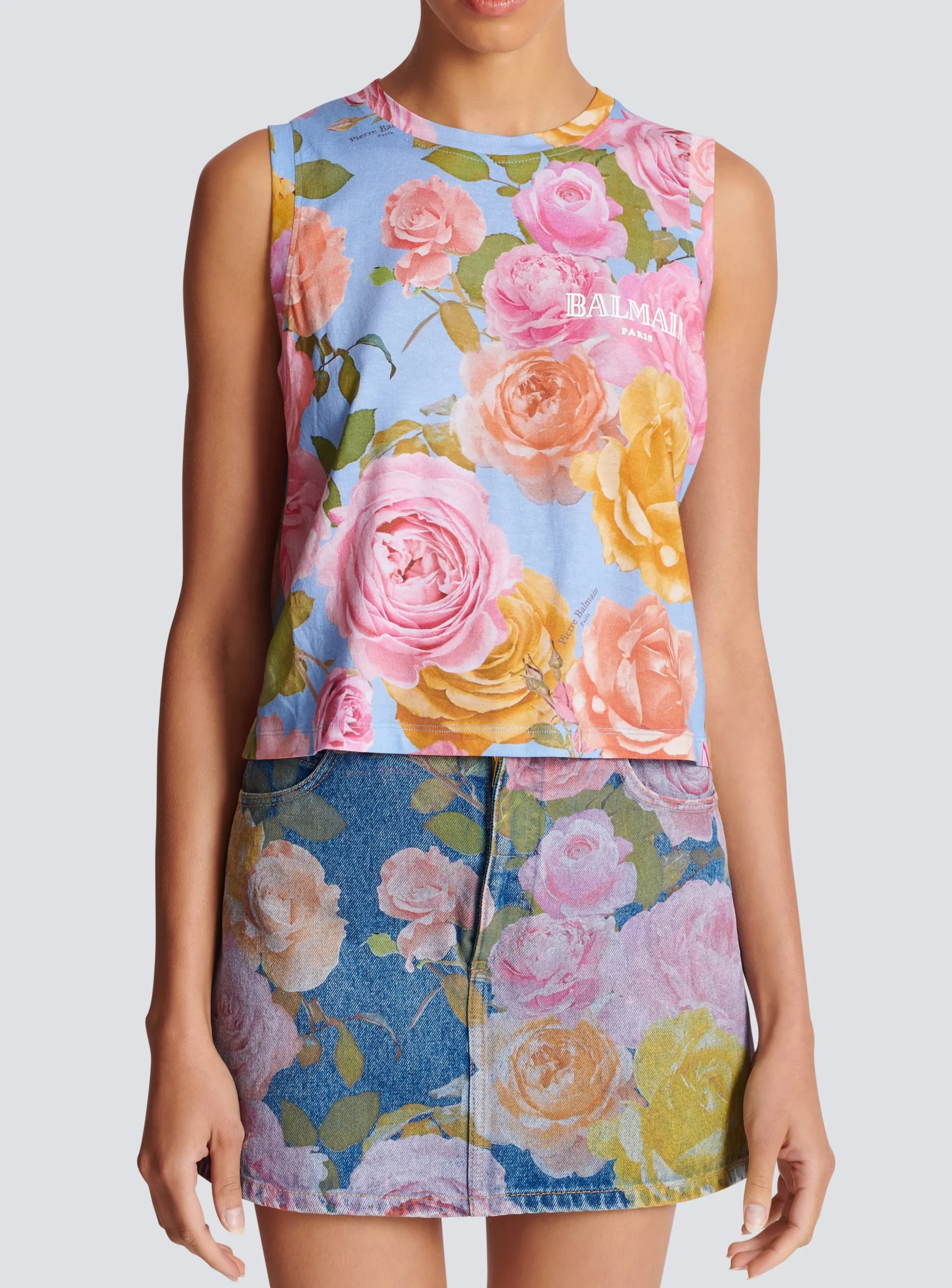 Women Balmain Tank Top With Pastel Roses Print