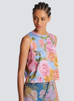 Women Balmain Tank Top With Pastel Roses Print