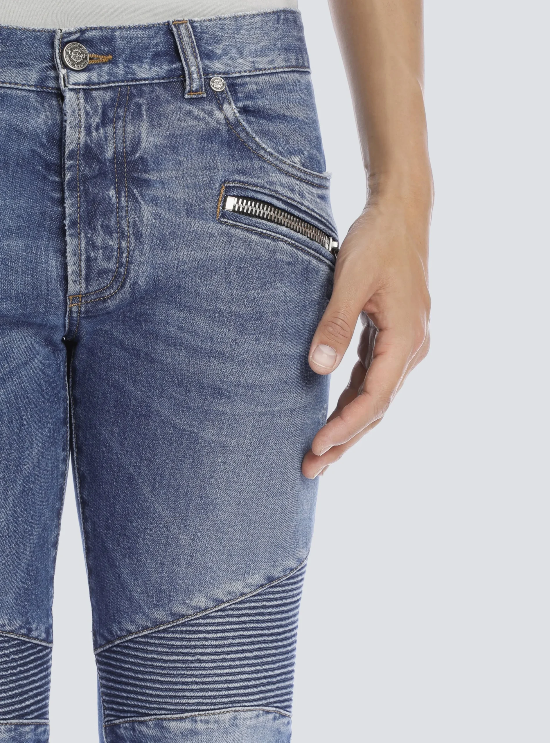 Balmain Tapered Ripped Cotton Jeans