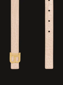 Women Balmain Thin B-Belt In Crocodile-embossed Calfskin