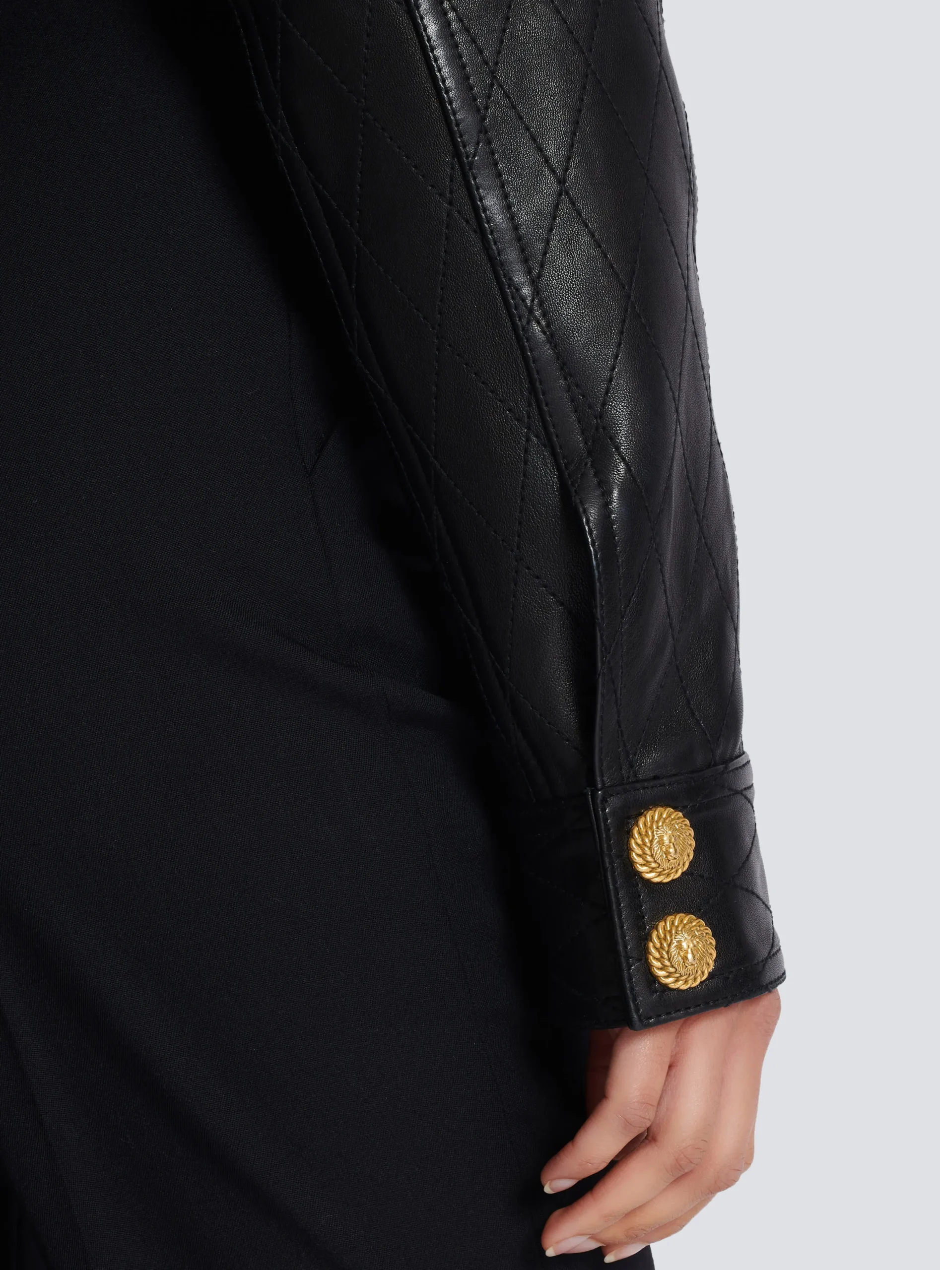 Women Balmain Topstitched Cropped Leather Jacket