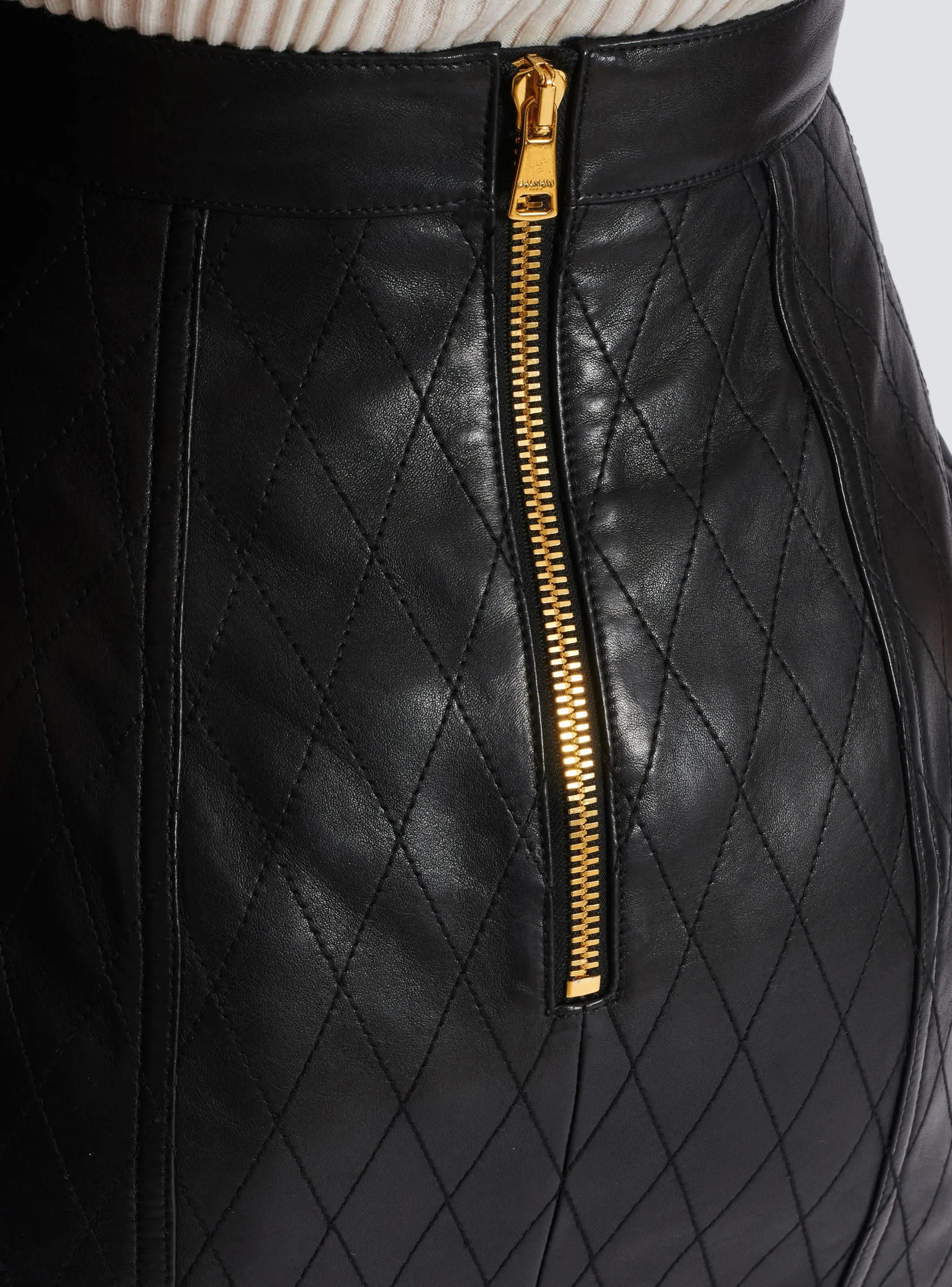 Women Balmain Topstitched Leather Skirt With Buttons