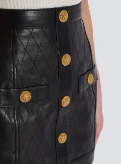 Women Balmain Topstitched Leather Skirt With Buttons