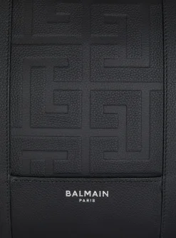 Balmain Travel Bag In Grained Leather