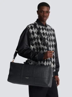 Balmain Travel Bag In Grained Leather
