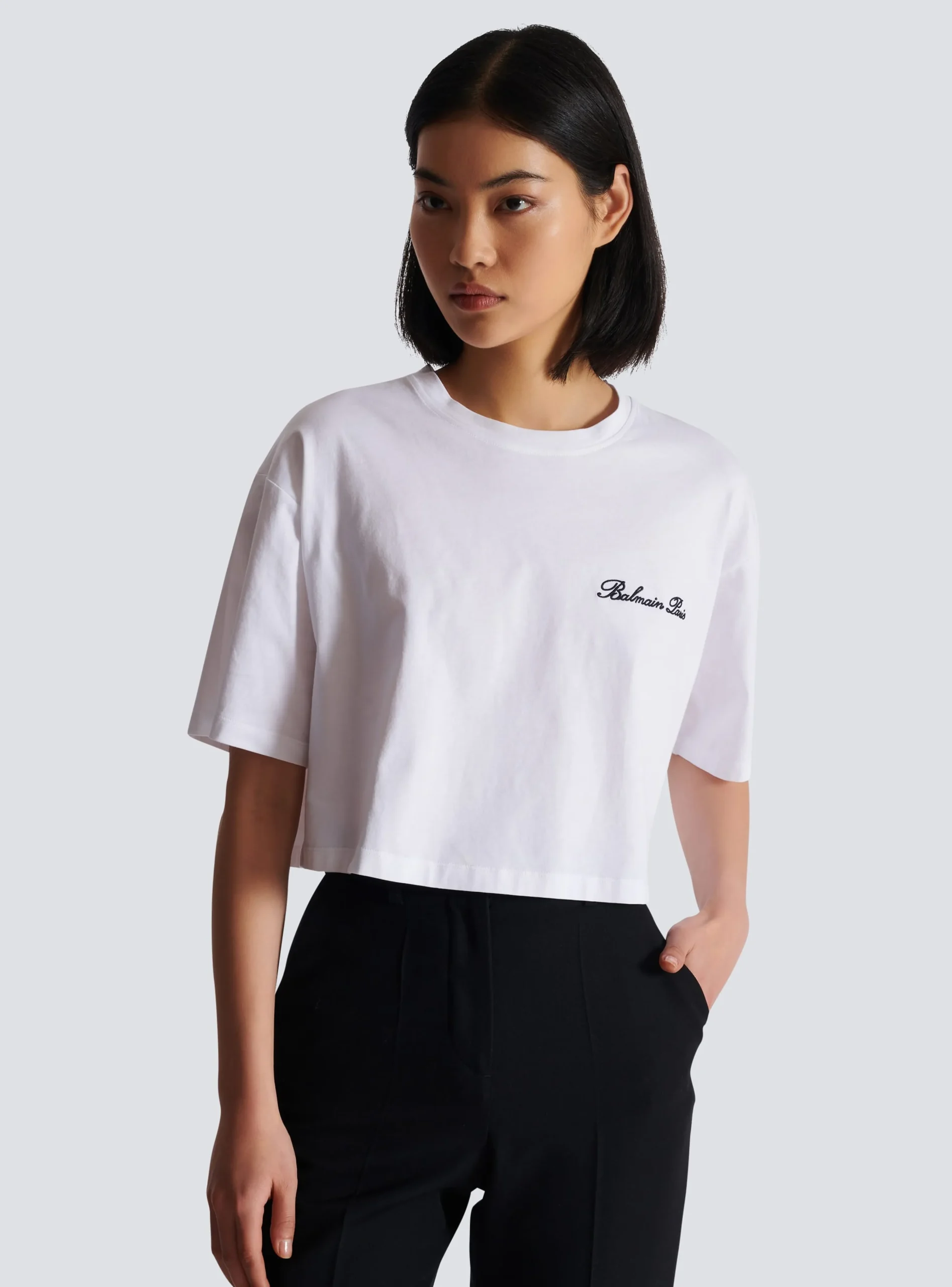 Women Balmain T-shirt With Signature Embroidery