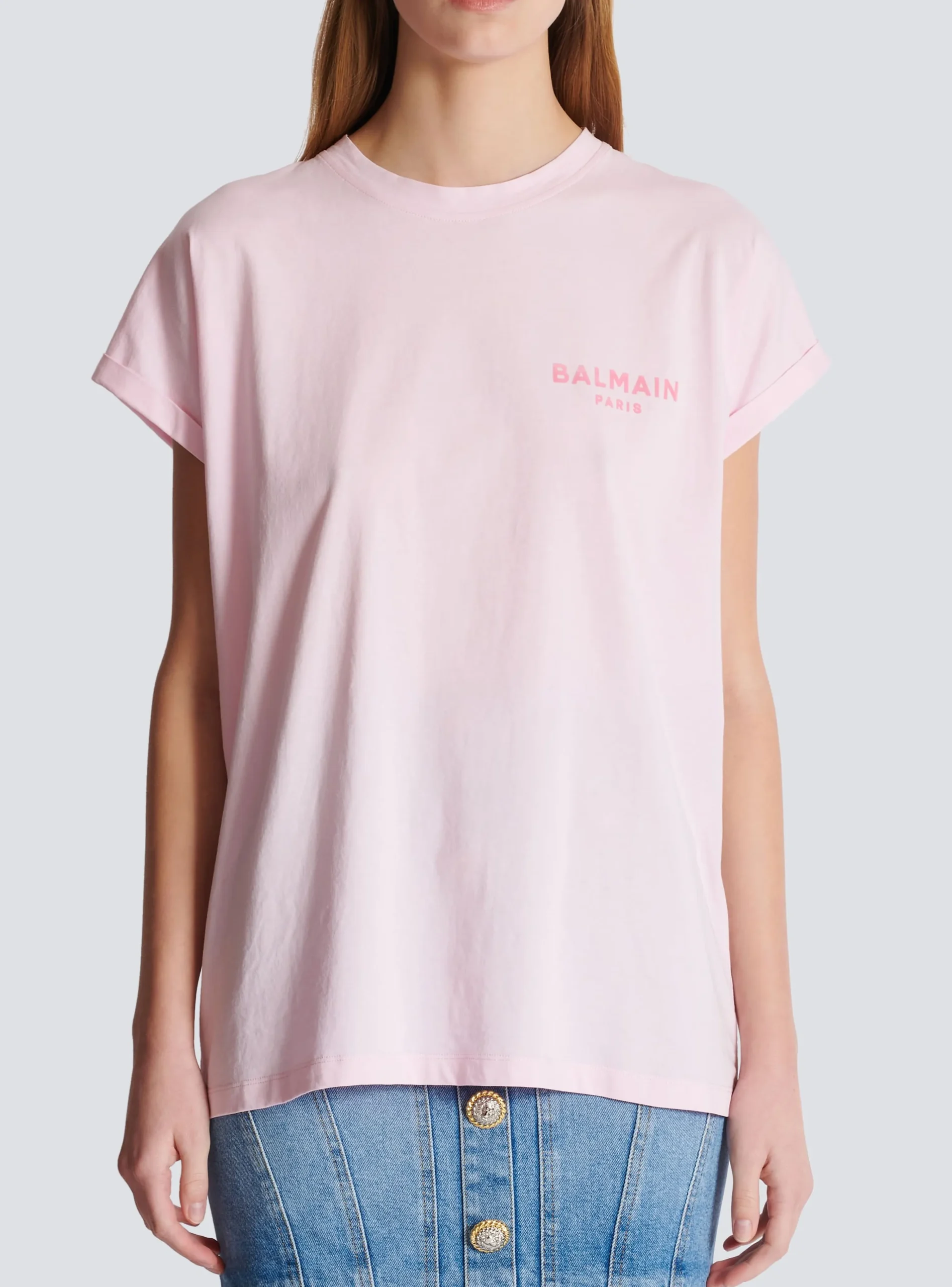 Women Balmain T-shirt With Flocked Paris Logo