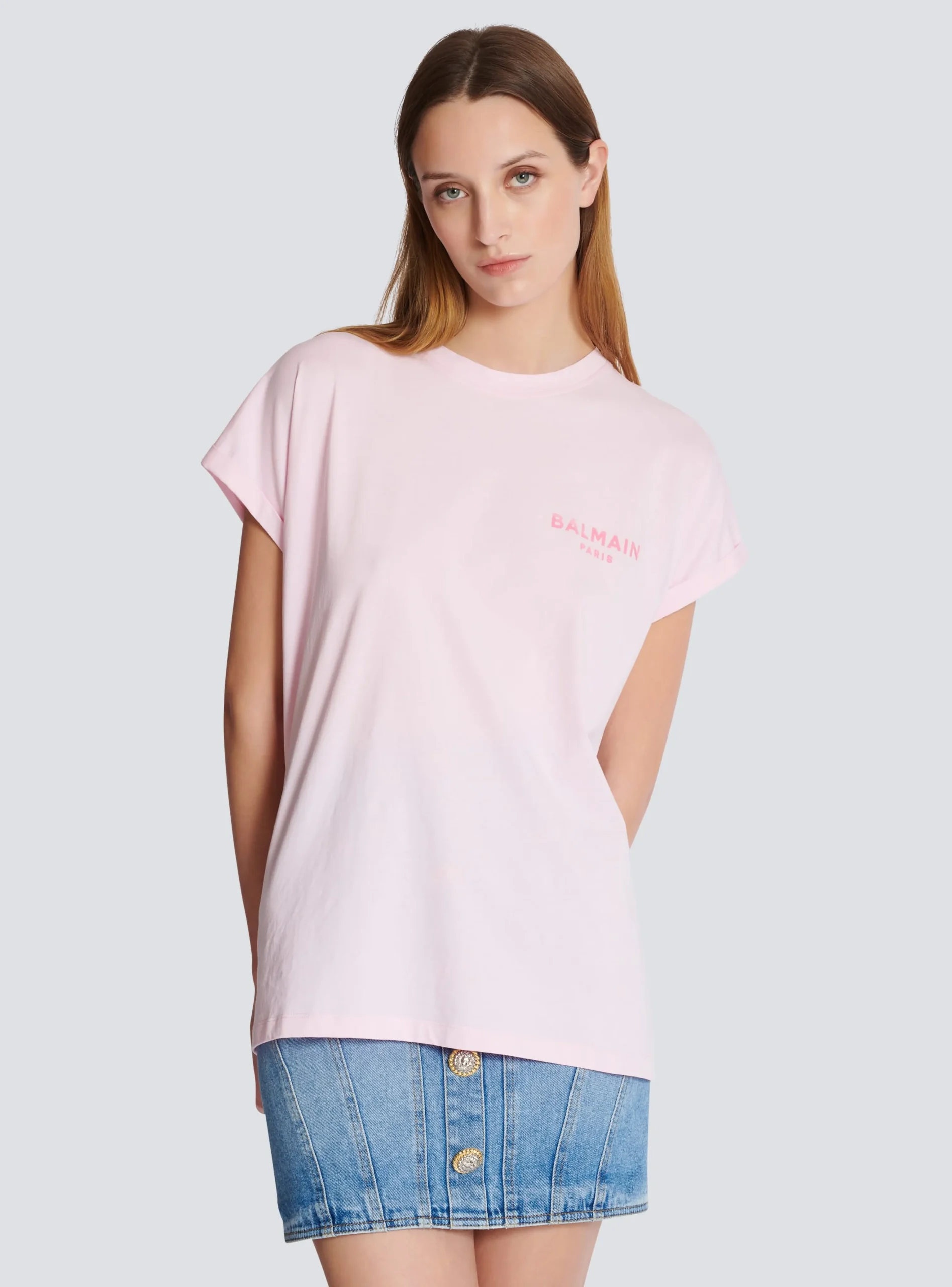 Women Balmain T-shirt With Flocked Paris Logo