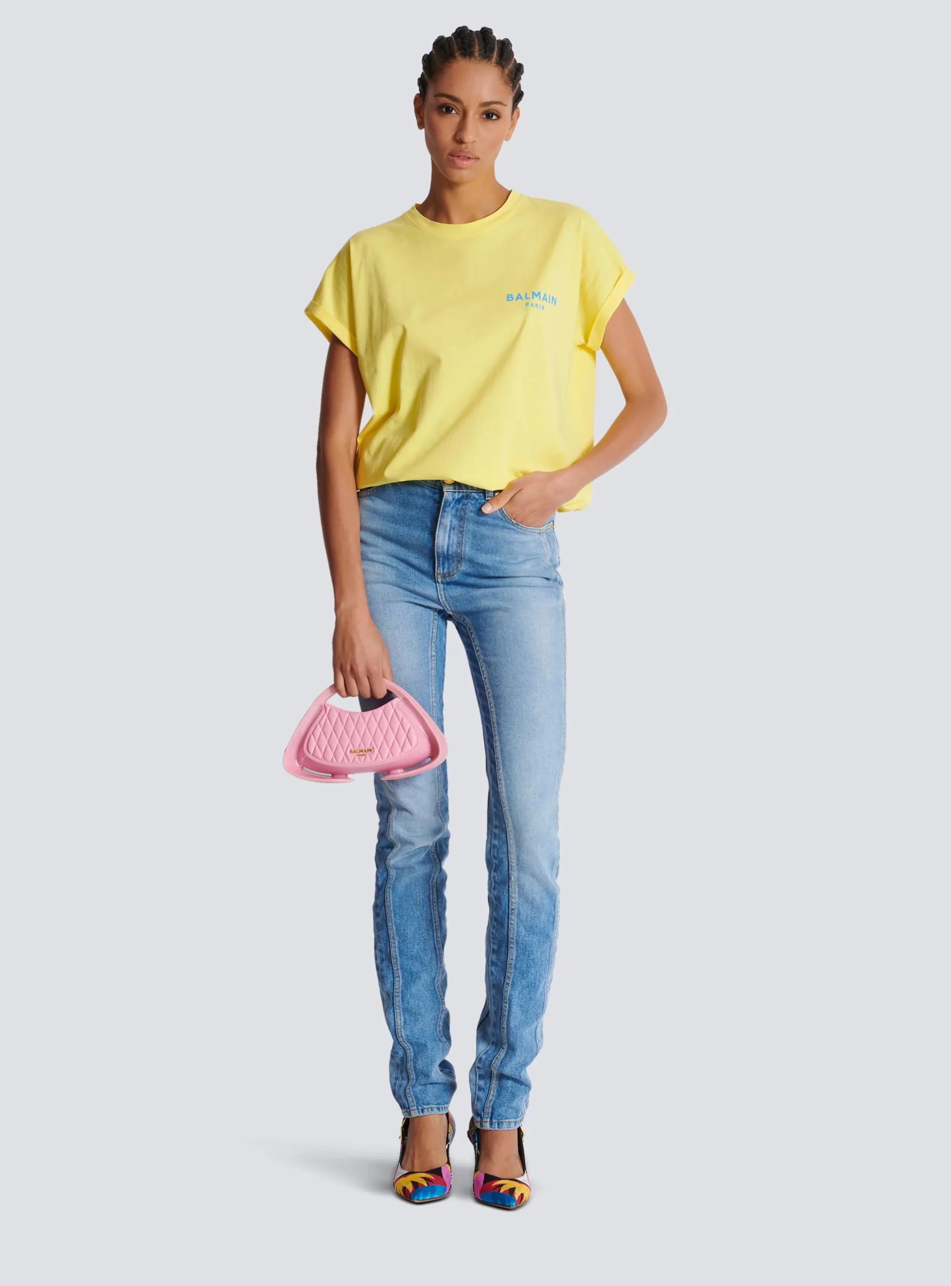 Women Balmain T-shirt With Flocked Paris Logo