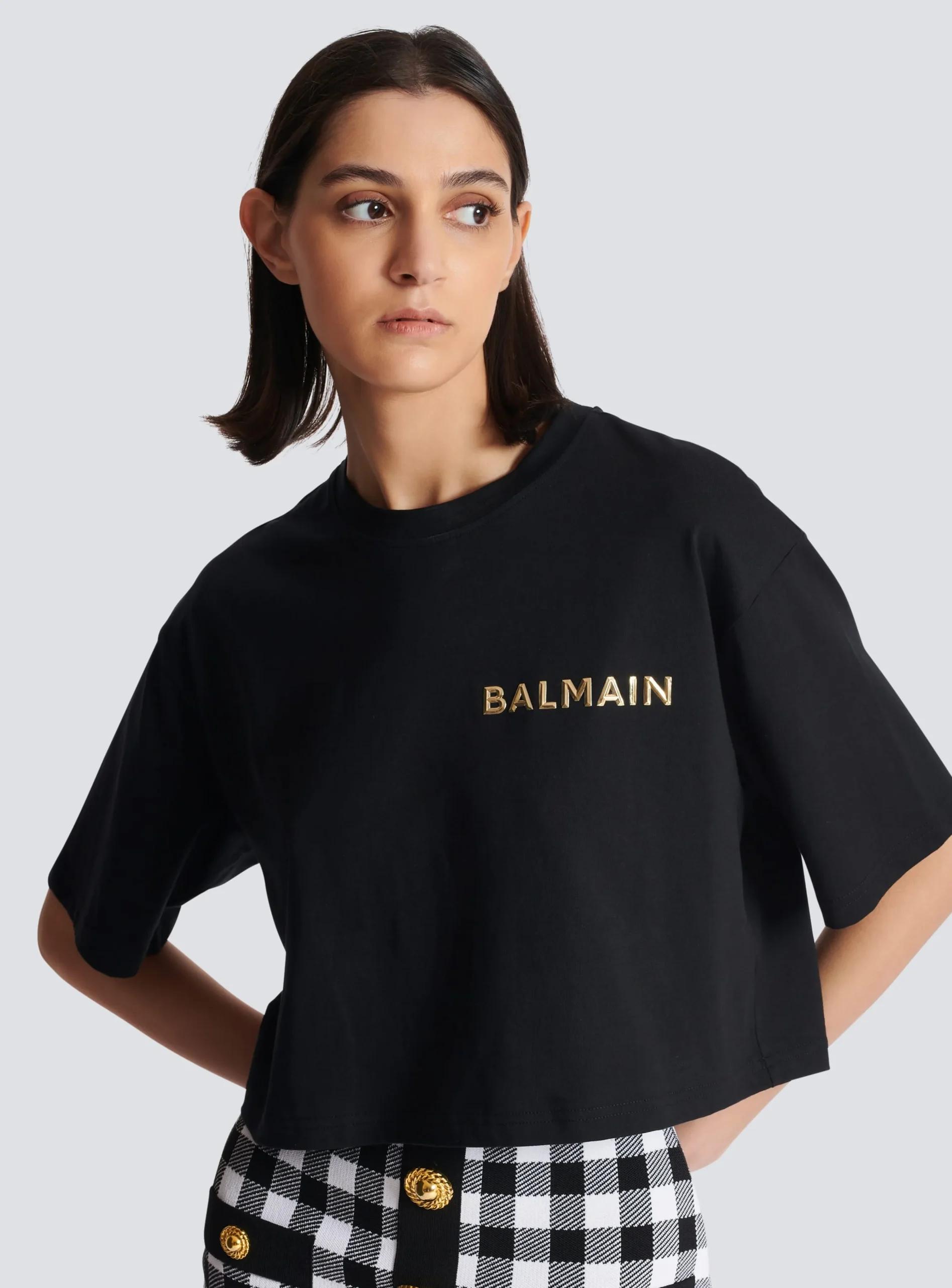 Women Balmain T-shirt With Laminated Logo