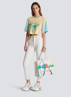 Women Balmain T-shirt With Palm Tree Signature Print