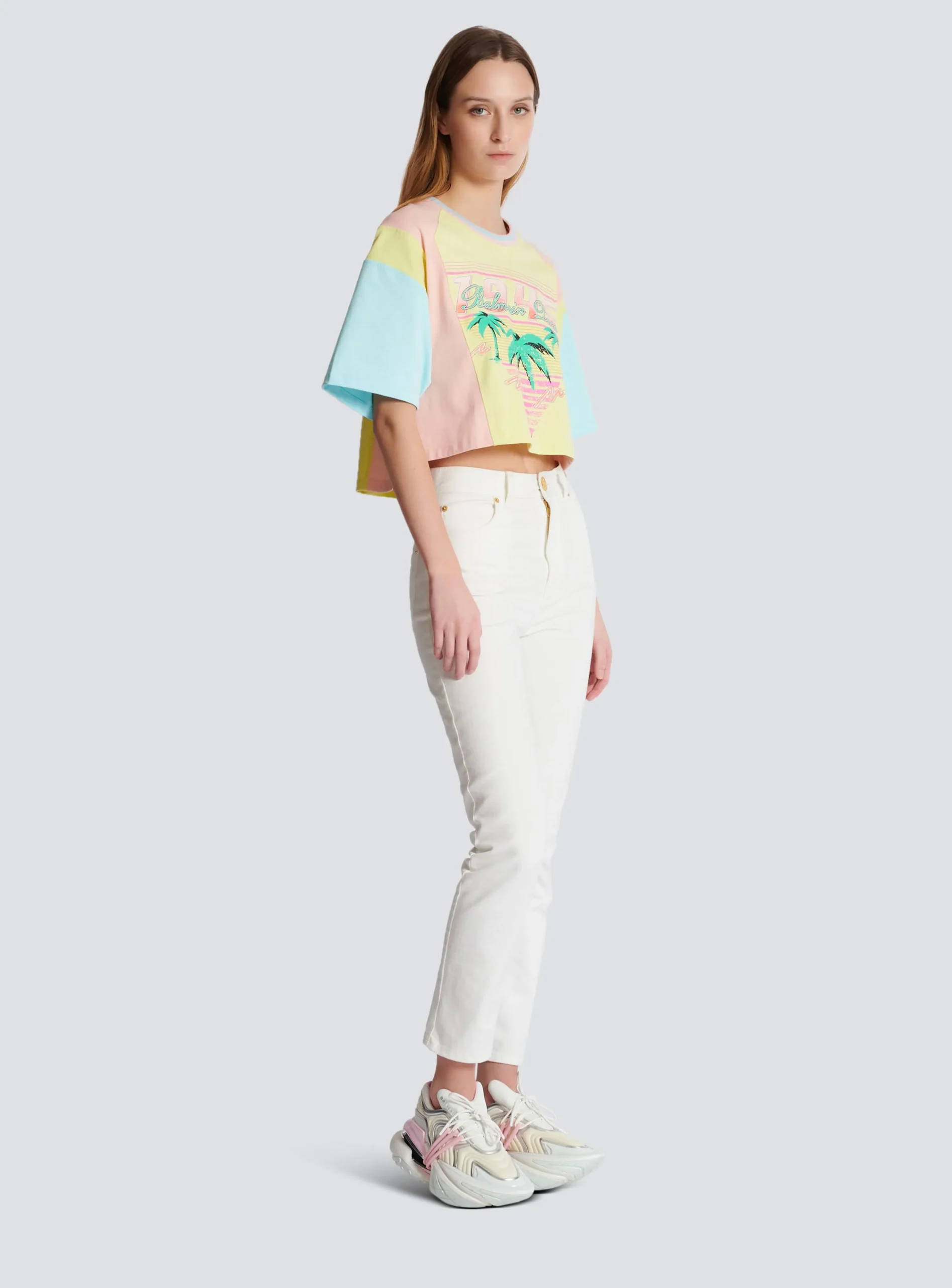 Women Balmain T-shirt With Palm Tree Signature Print