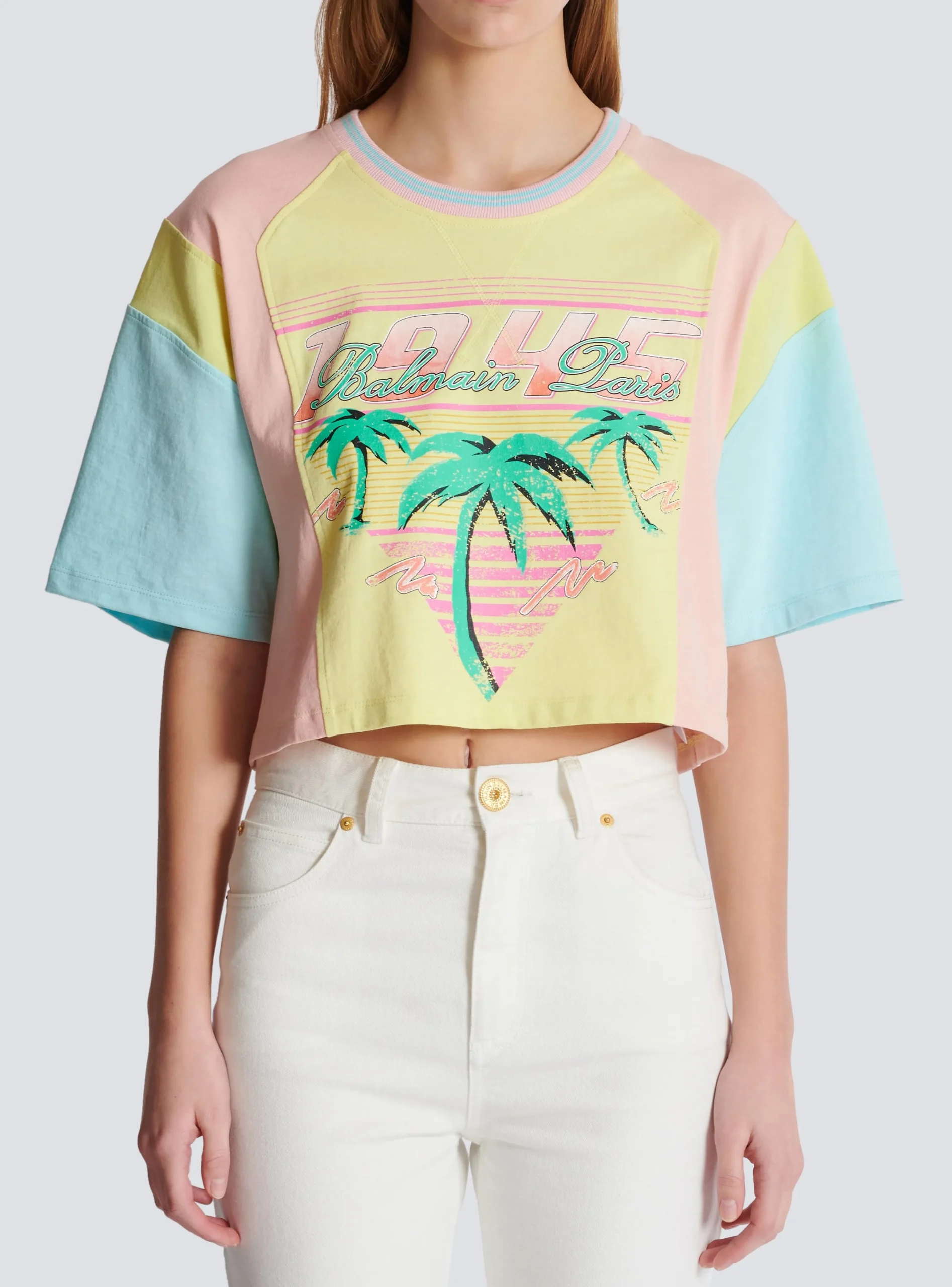 Women Balmain T-shirt With Palm Tree Signature Print