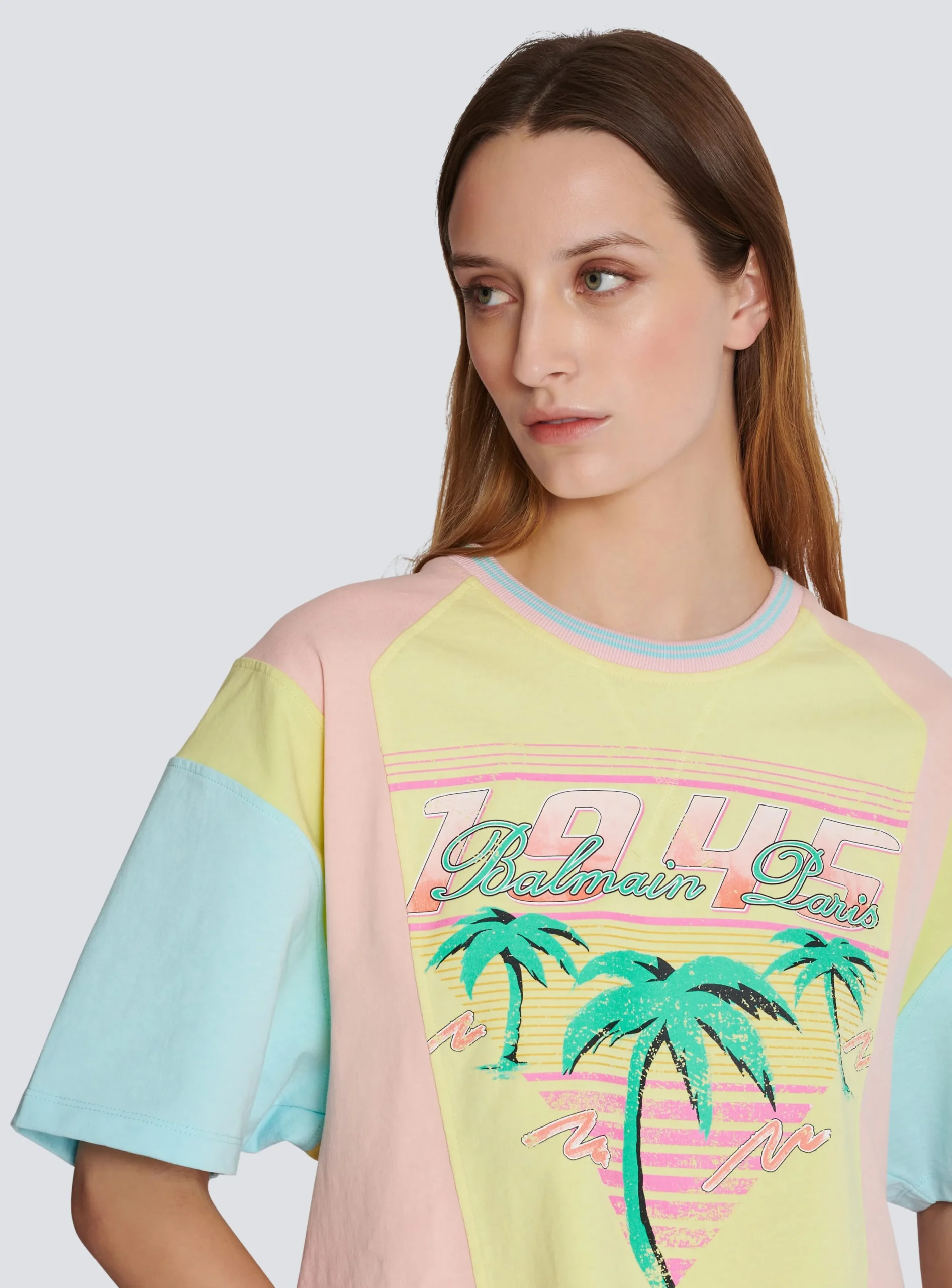Women Balmain T-shirt With Palm Tree Signature Print