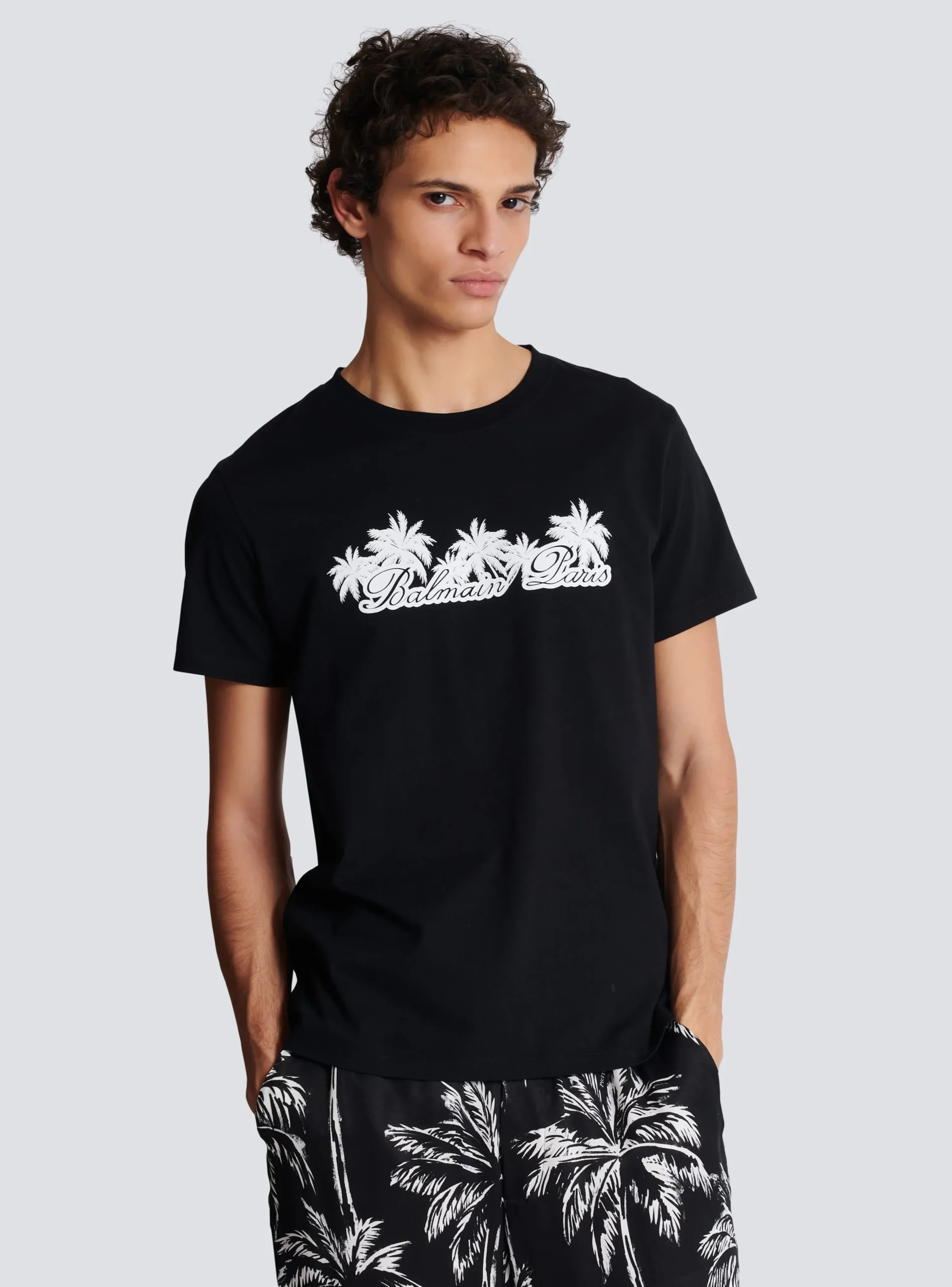 Balmain T-shirt With Palm Tree Signature Print
