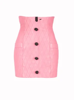 Women Balmain Tulip Skirt In Quilted Leather