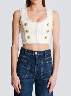 Women Balmain Tweed Crop Top