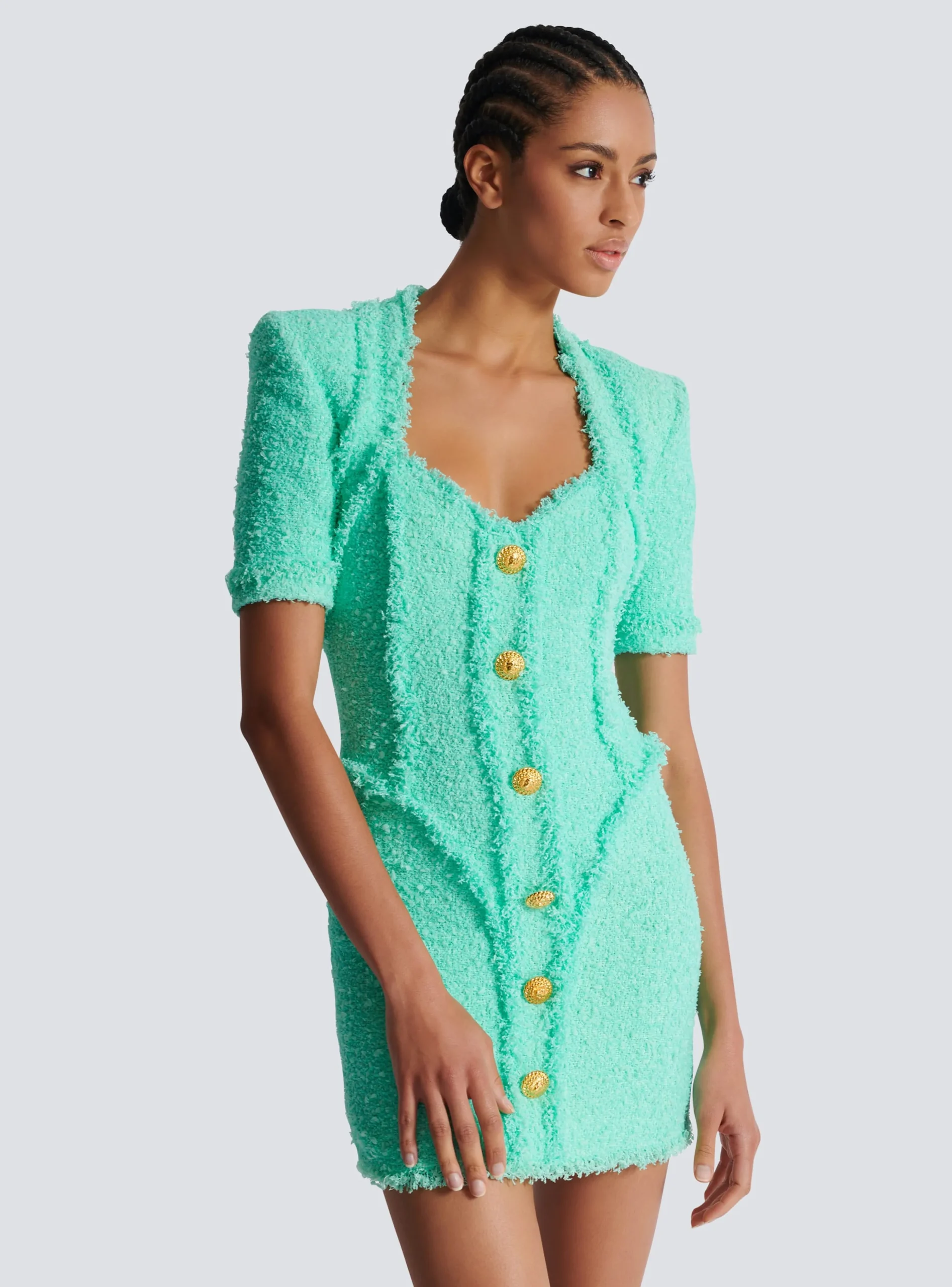 Women Balmain Tweed Dress With Buttons