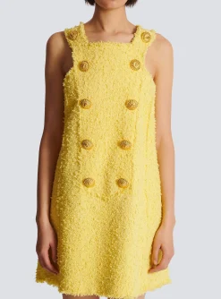 Women Balmain Tweed Swing Dress With Buttoned Plastron