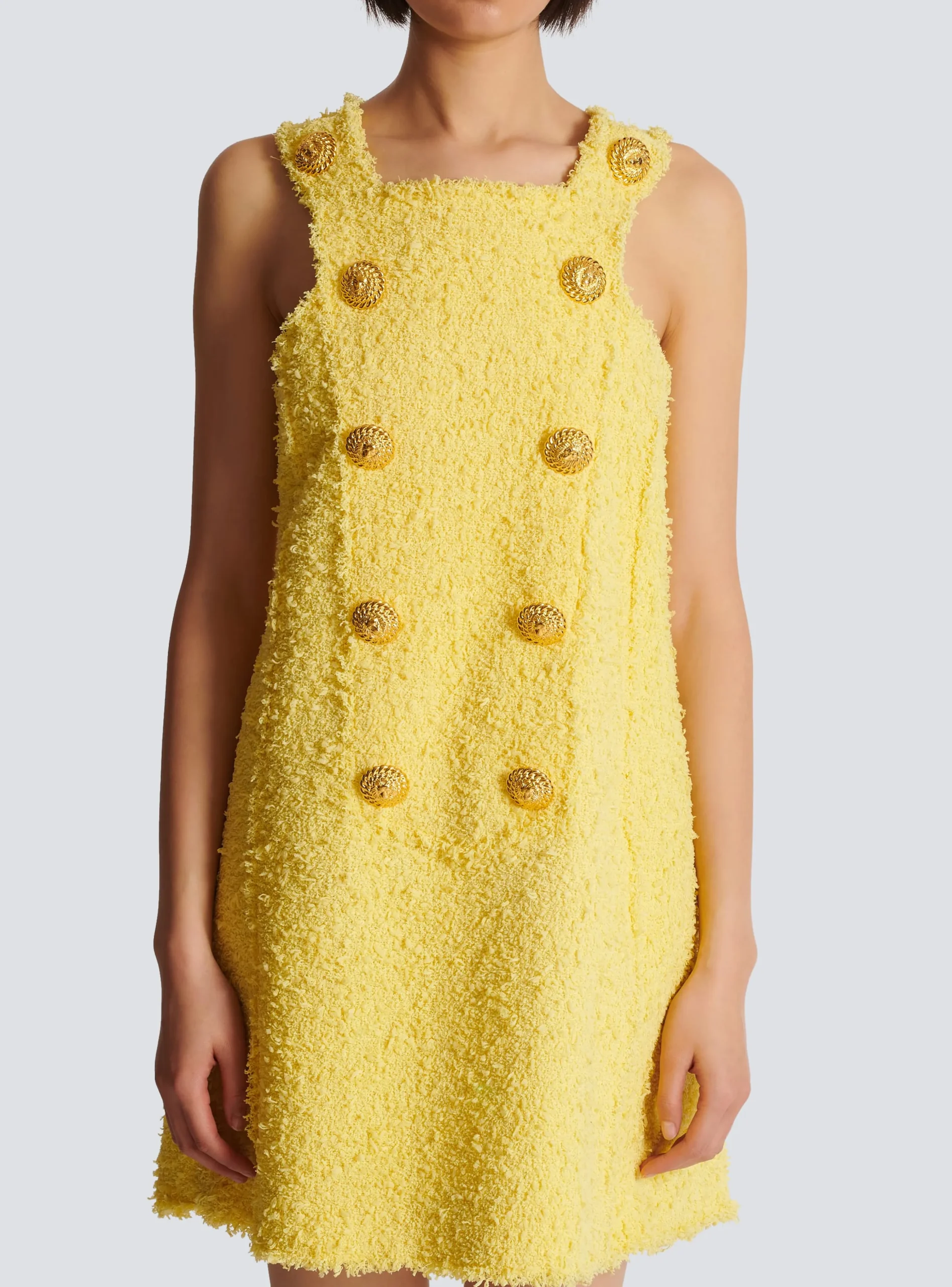 Women Balmain Tweed Swing Dress With Buttoned Plastron