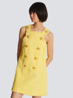 Women Balmain Tweed Swing Dress With Buttoned Plastron
