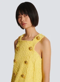 Women Balmain Tweed Swing Dress With Buttoned Plastron