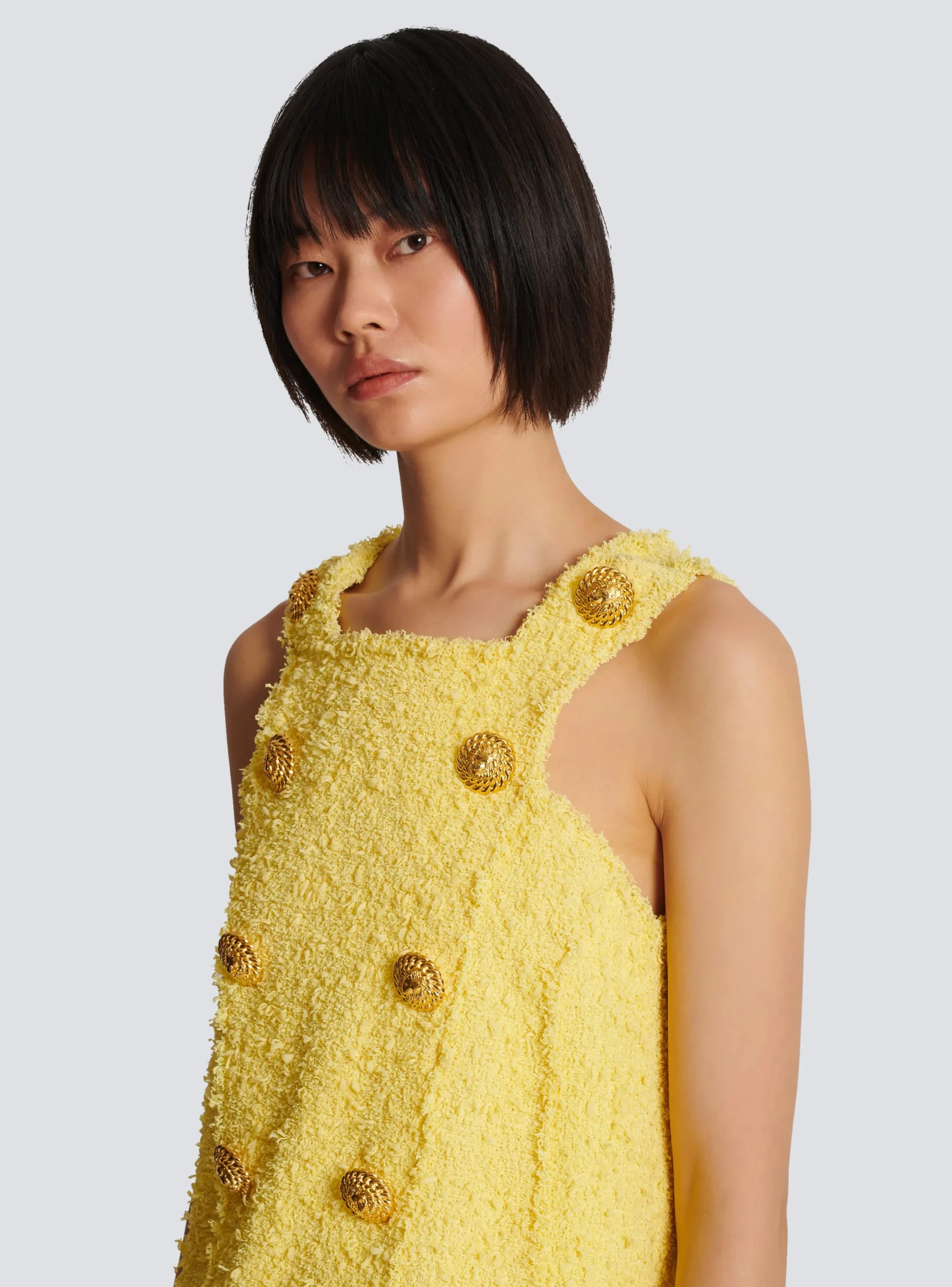 Women Balmain Tweed Swing Dress With Buttoned Plastron