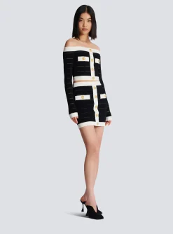 Women Balmain Two-tone Buttoned Knit Skirt