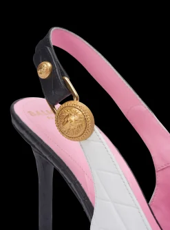 Women Balmain Two-tone Calfskin Eva Pumps With An Embossed Grid Motif
