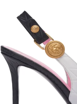 Women Balmain Two-tone Calfskin Eva Pumps With An Embossed Grid Motif