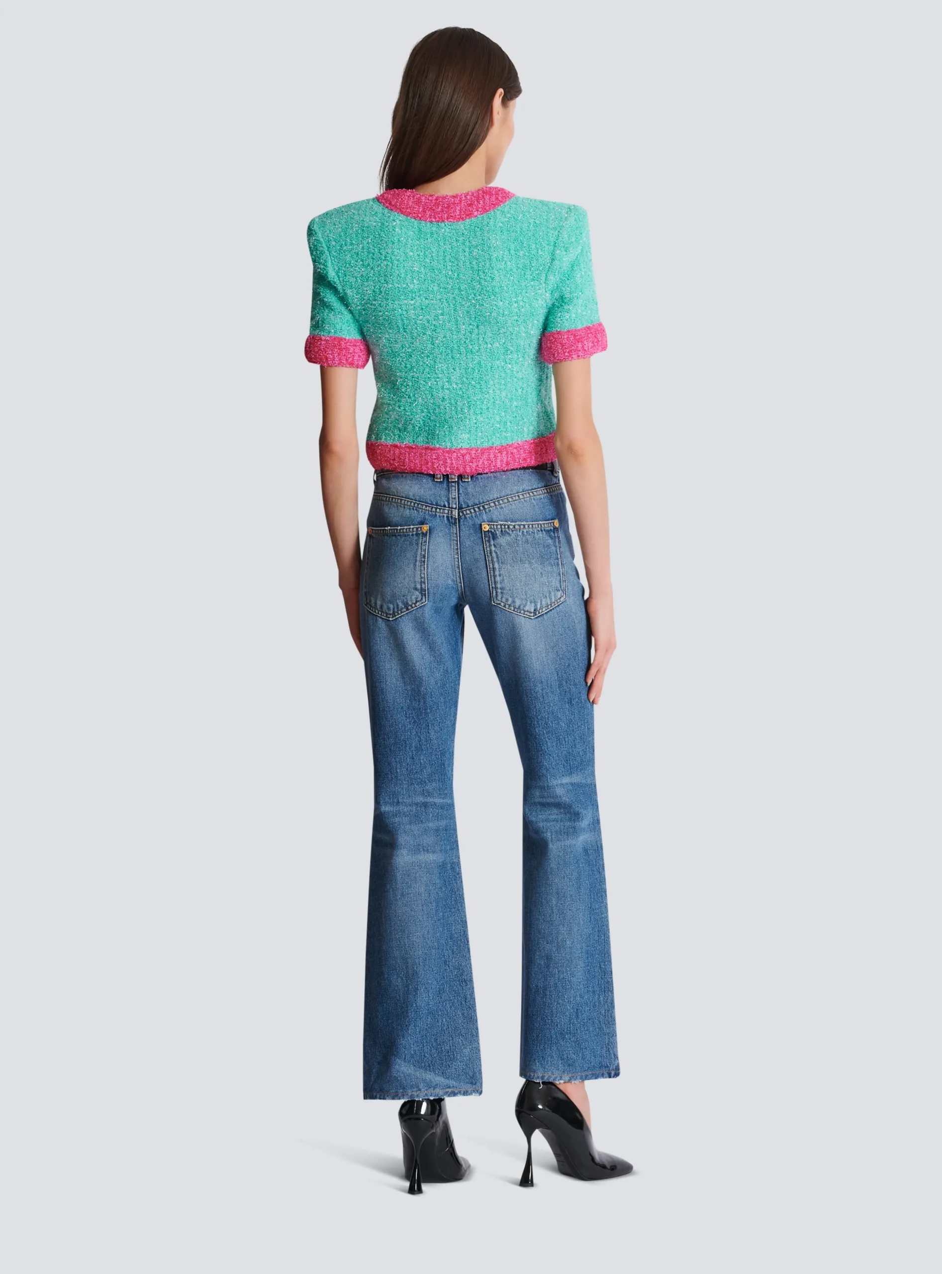 Women Balmain Two-tone Cropped Knit Cardigan