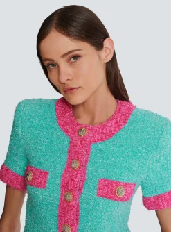 Women Balmain Two-tone Cropped Knit Cardigan