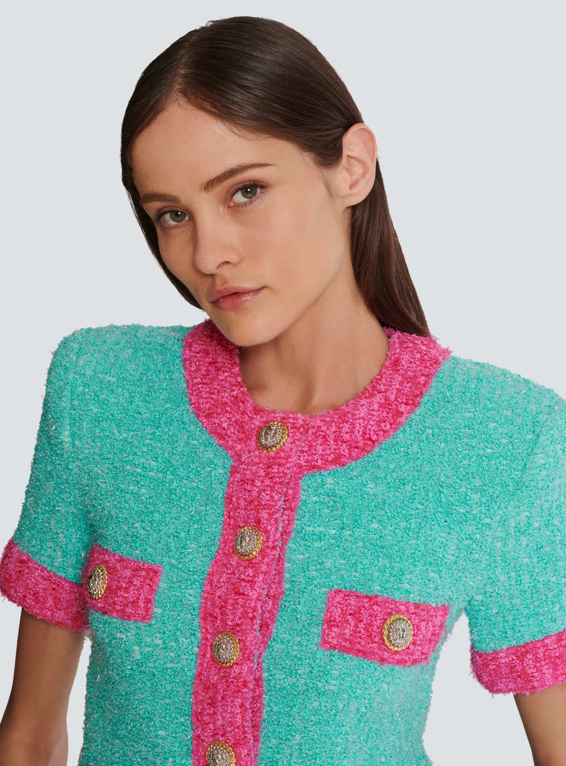 Women Balmain Two-tone Cropped Knit Cardigan
