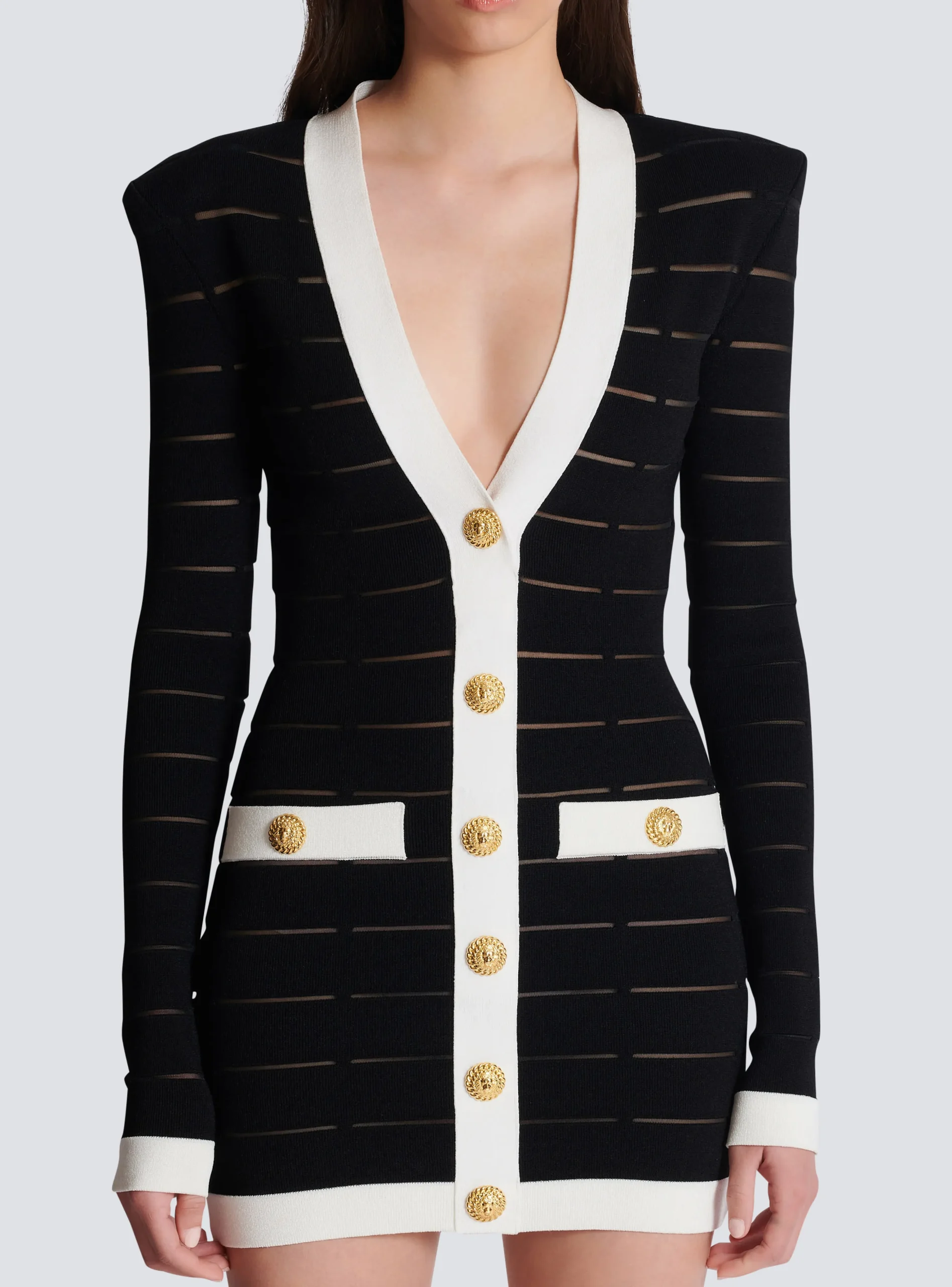 Women Balmain Two-tone Knit Dress With Buttons