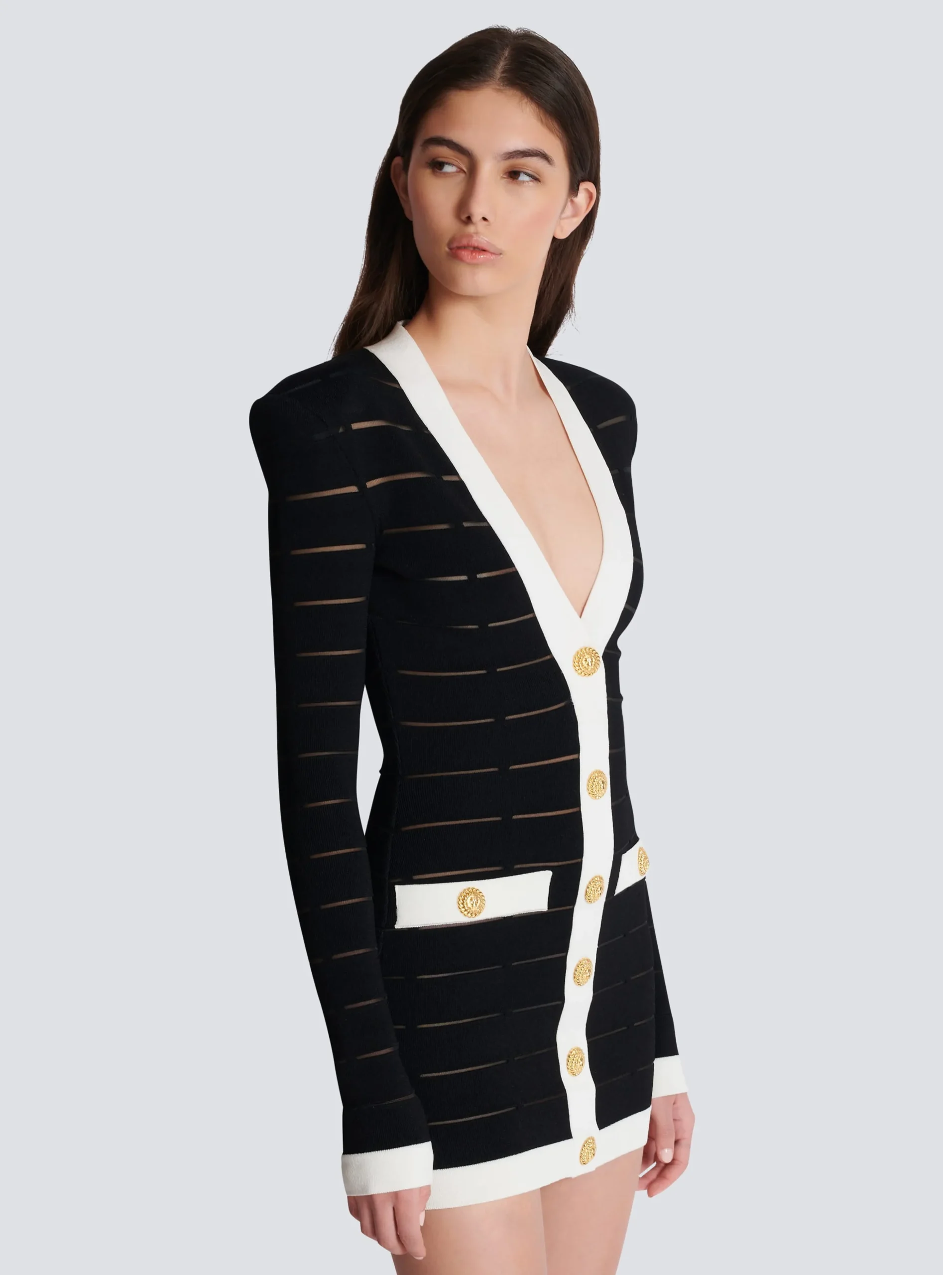Women Balmain Two-tone Knit Dress With Buttons