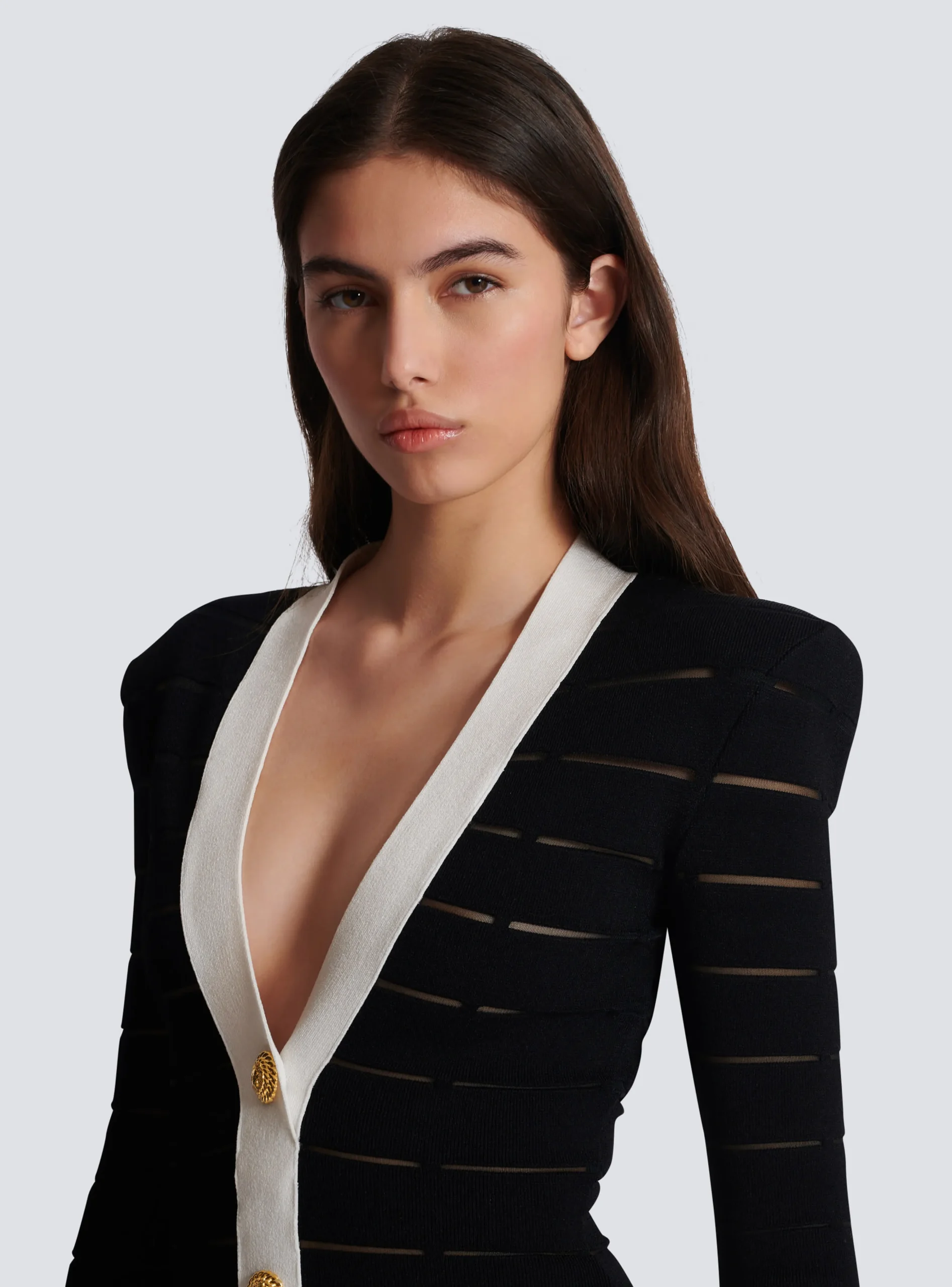 Women Balmain Two-tone Knit Dress With Buttons