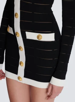 Women Balmain Two-tone Knit Dress With Buttons