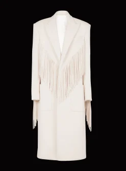 Balmain Unisex Long Fringed Wool And Cashmere Coat