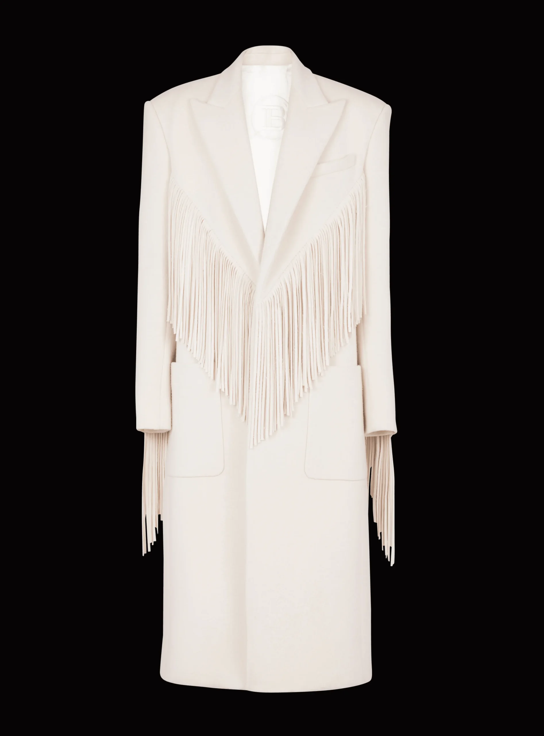 Balmain Unisex Long Fringed Wool And Cashmere Coat