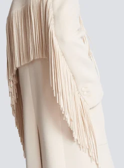 Balmain Unisex Long Fringed Wool And Cashmere Coat