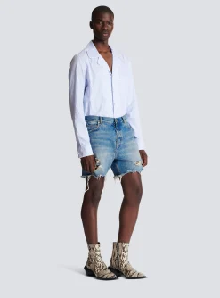Balmain Unisex Shorts In Vintage Wash Denim