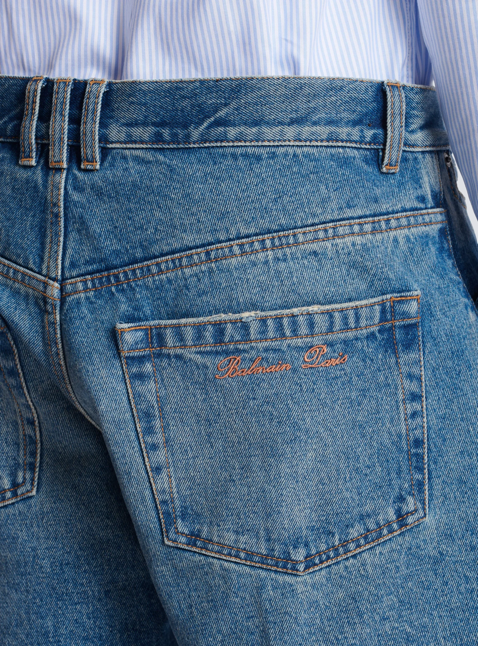 Balmain Unisex Shorts In Vintage Wash Denim