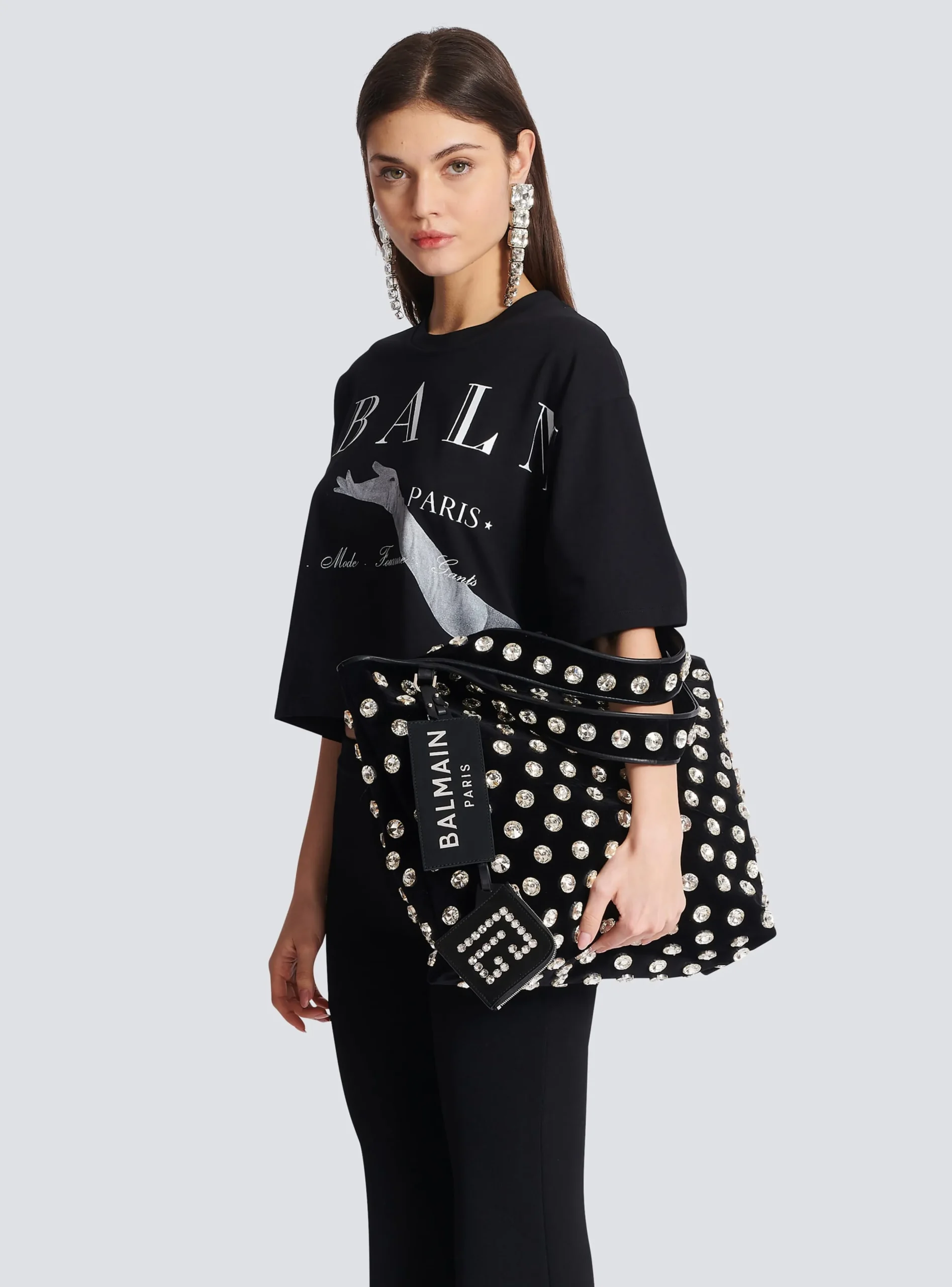 Women Balmain Velvet And Crystal Grocery Bag