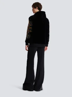 Balmain Velvet Hooded Sweatshirt With Embroidery
