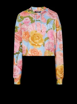 Women Balmain Vintage Hoodie With Pastel Roses Print