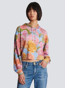 Women Balmain Vintage Hoodie With Pastel Roses Print