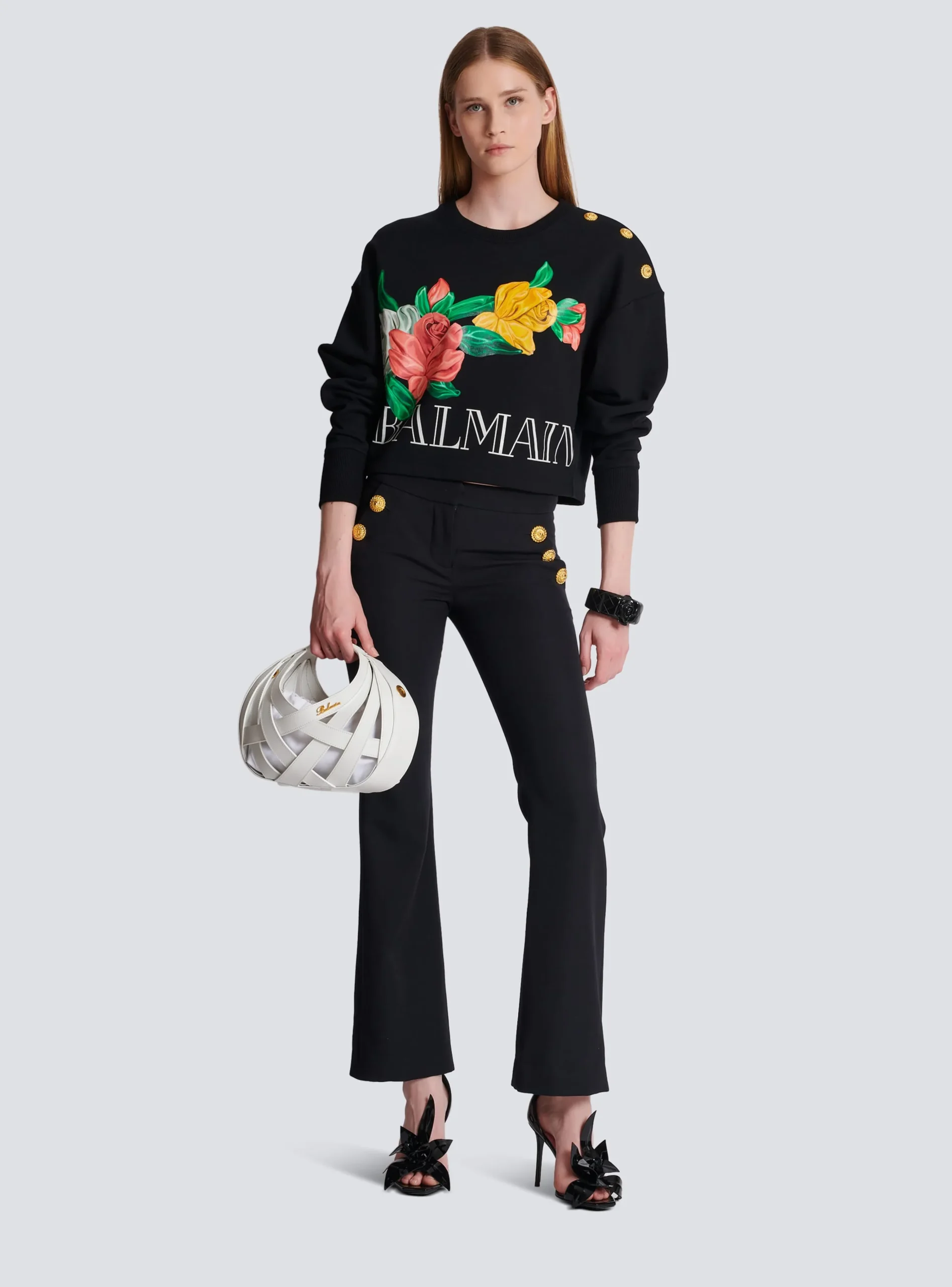 Women Balmain Vintage Sweatshirt With Roses Print
