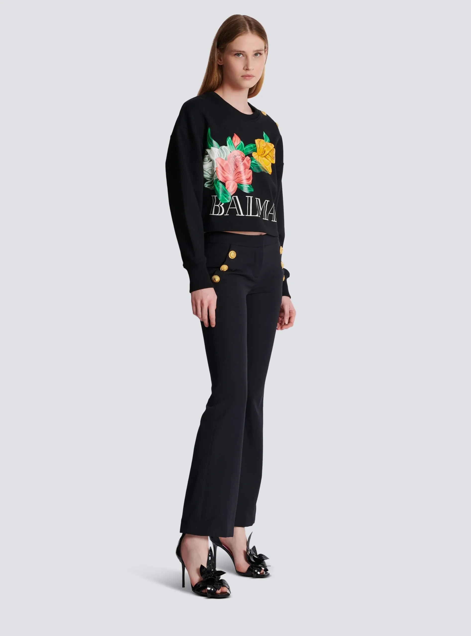 Women Balmain Vintage Sweatshirt With Roses Print