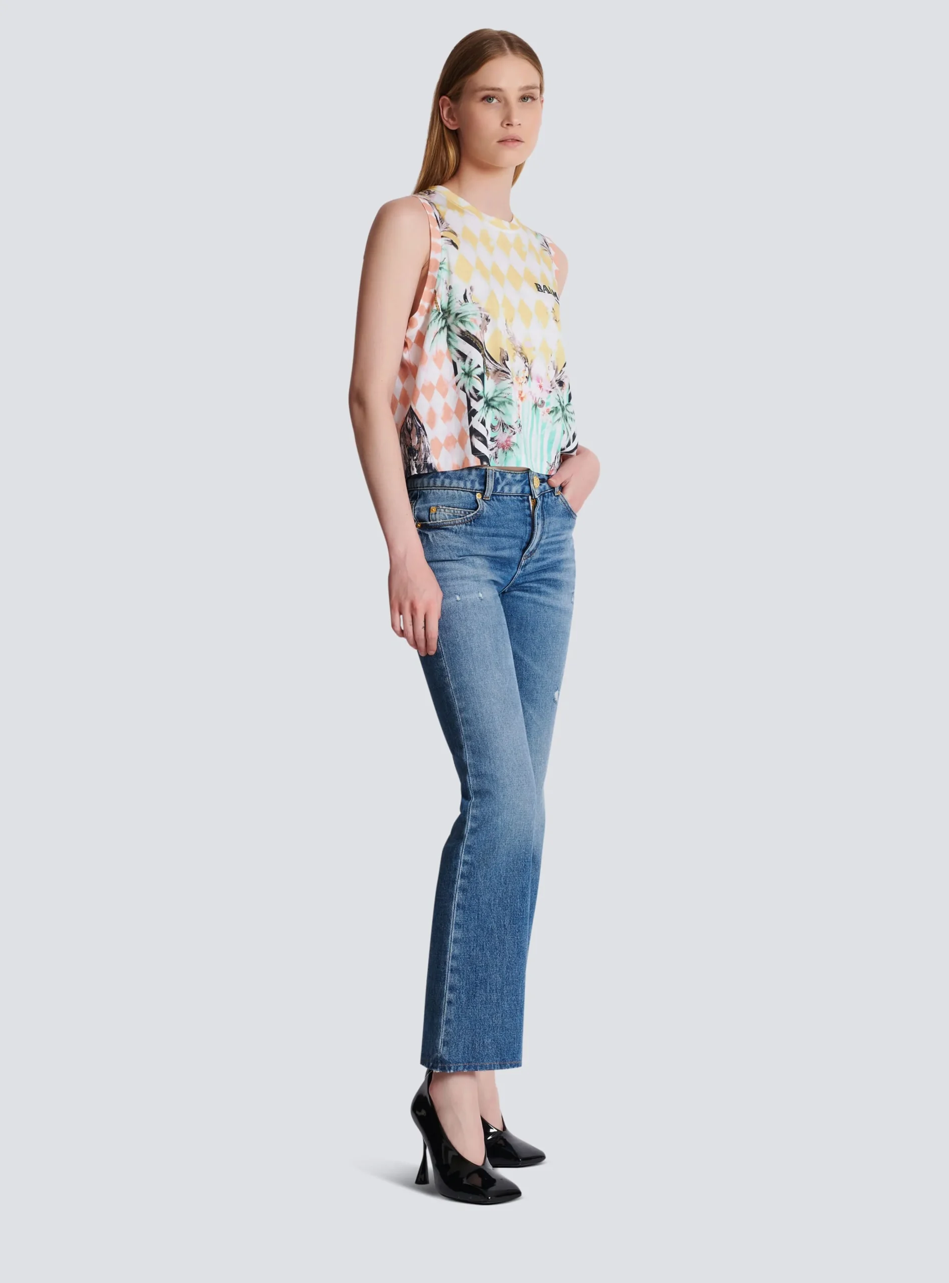 Women Balmain Vintage Tank Top With Baroque Print